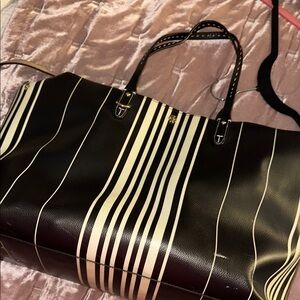 Tory Burch Striped Black and White Tote Bag